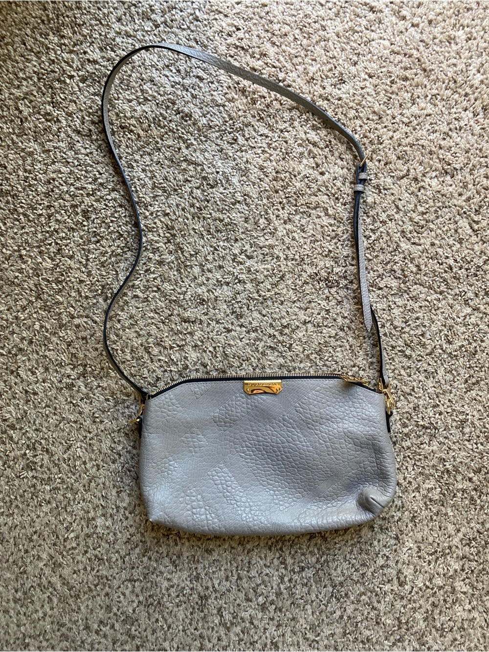 Burberry Gray Calf Grain Leather Crossbody Bag with Gold Hardware